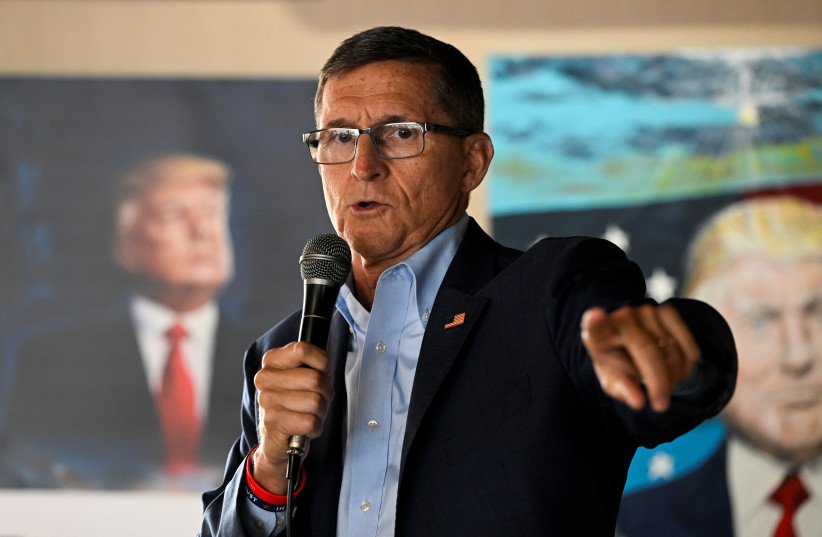  Former Gen. Michael Flynn speaks at a campaign event in Cortland, Ohio, US, April 21, 2022. (photo credit: Gaelen Morse/Reuters)