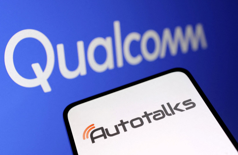 Autotalks and Qualcomm logos are seen in this illustration taken, May 8, 2023. (photo credit: REUTERS/DADO RUVIC/ILLUSTRATION/FILE PHOTO)