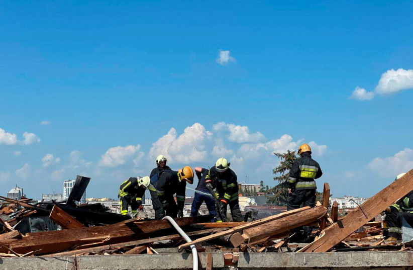  Rescuers work at the site of a Russian missile strike, amid Russia's attack on Ukraine, in Chernihiv, Ukraine August 19, 2023. (photo credit: National Police/Handout via REUTERS)