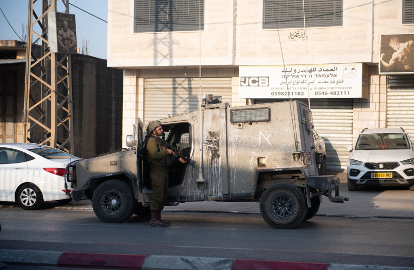  IDF soldiers at the scene of a shooting attack in Huwara in the northern West Bank. August 19, 2023 (photo credit: IDF SPOKESPERSON'S UNIT)