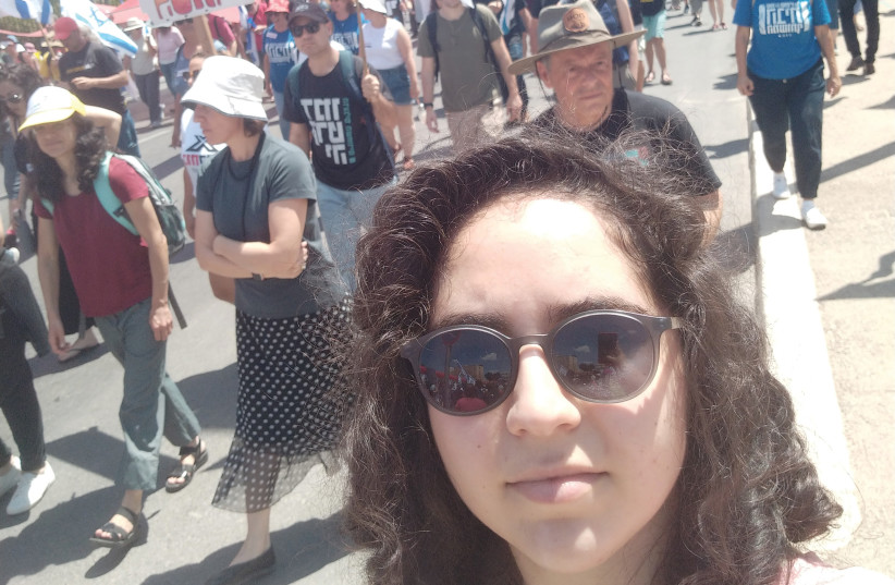  THE WRITER takes part in a protest march from the Supreme Court to the Knesset in Jerusalem, last month. (photo credit: Talia Kainan)