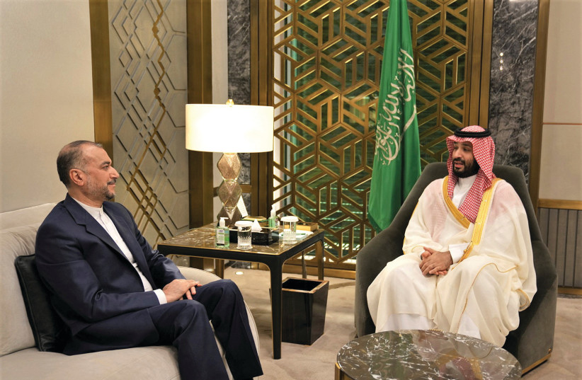  SAUDI CROWN Prince Mohammed bin Salman meets with Iranian Foreign Minister Hossein Amir-Abdollahian in Jeddah, last week. (photo credit: Iran’s Foreign Ministry/West Asia News Agency/Reuters)