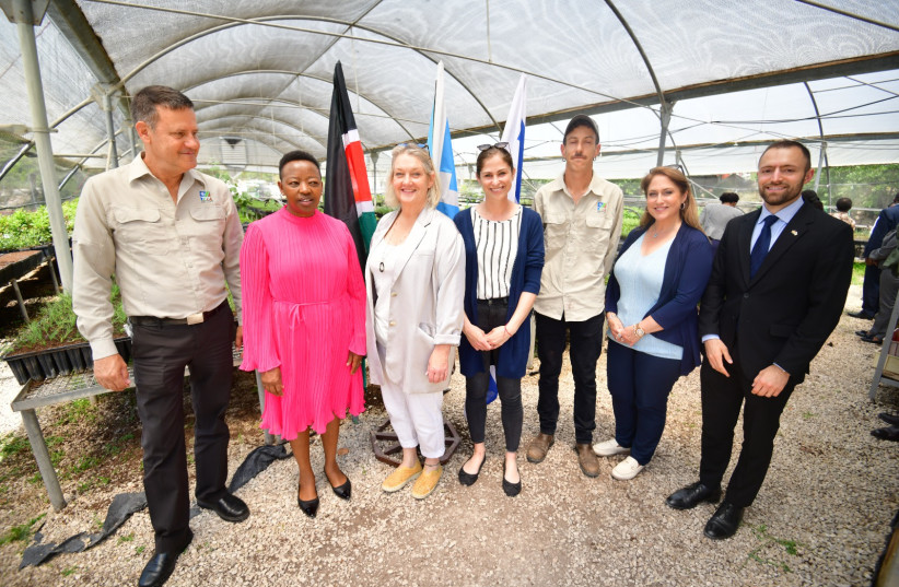  FIRST LADY of Kenya (2nd L) joined by KKL leadership and foresters at the Eshtaol nursery of KKL-JNF during her visit to Israel.  (photo credit: RAFI BEN HAKON/KKL-JNF ARCHIVE)