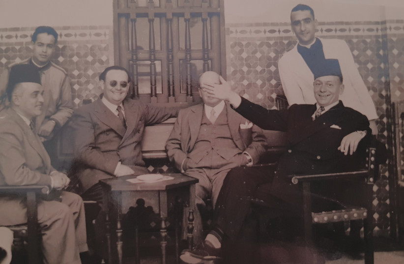  THE WRITER’S great-grandfather Alberto Berdugo (third from left) is joined by his fellow functionaries at the Glaoui Residence in Marrakech, c.1953. (photo credit: Aurele Tobelem)