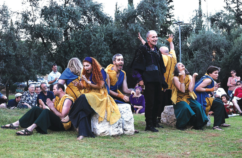  THE ACTORS of Theater in the Rough perform ‘Julius Caesar’ in Jerusalem last week. (photo credit: KAREN FELDMAN)