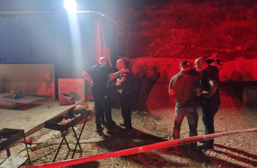  Israeli police at the scene where 4 people were shot dead in Abu Snan, August 22, 2023. (photo credit: POLICE SPOKESPERSON'S UNIT)