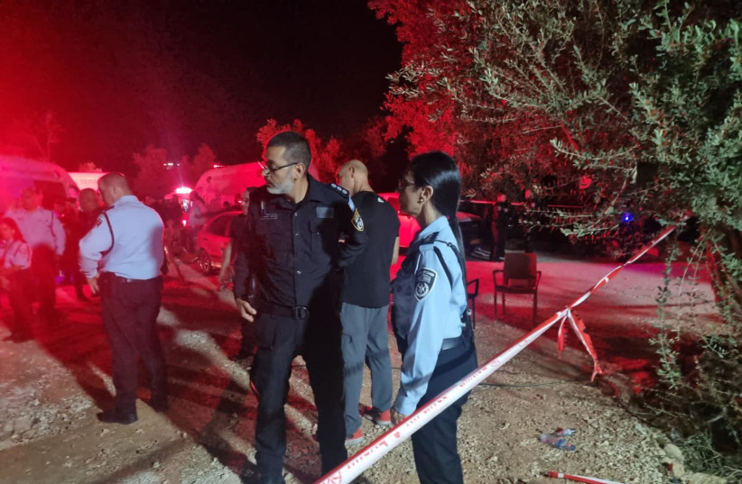   Israeli police sectioned off the area where 4 people were shot dead in Abu Snan, August 22, 2023. (photo credit: POLICE SPOKESPERSON'S UNIT)