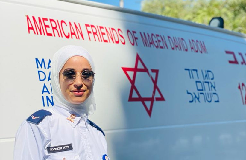  Lina Ezberga, 23, became the first woman ever in her Bedouin town to become an ambulance driver. (photo credit: MAGEN DAVID ADOM)