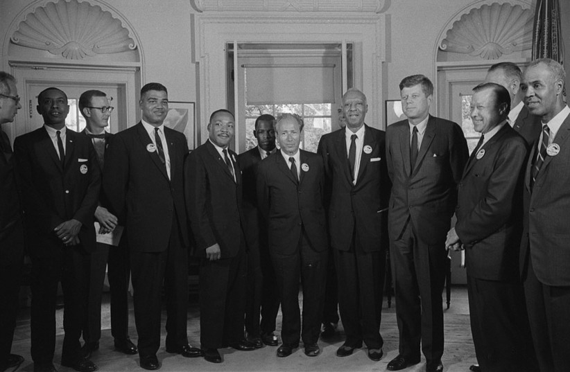  CIVIL RIGHTS leaders including Martin Luther King, Jr. meet with then-US president John F. Kennedy and members of his administration, in the Oval Office of the White House on August 28, 1963, the day of the March on Washington.  (photo credit: LIBRARY OF CONGRESS/REUTERS)