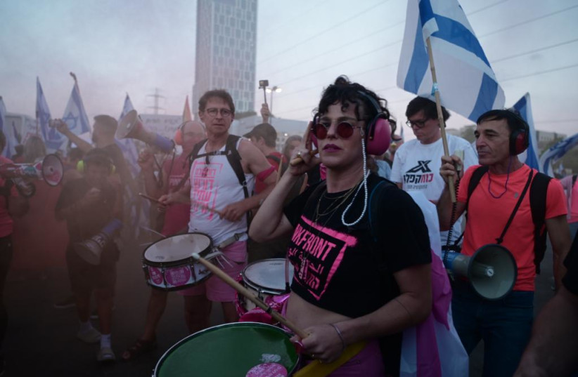 Women's rights protesters march on Bnei Brak, August 24, 2023 (photo credit: AVSHALOM SASSONI/MAARIV)