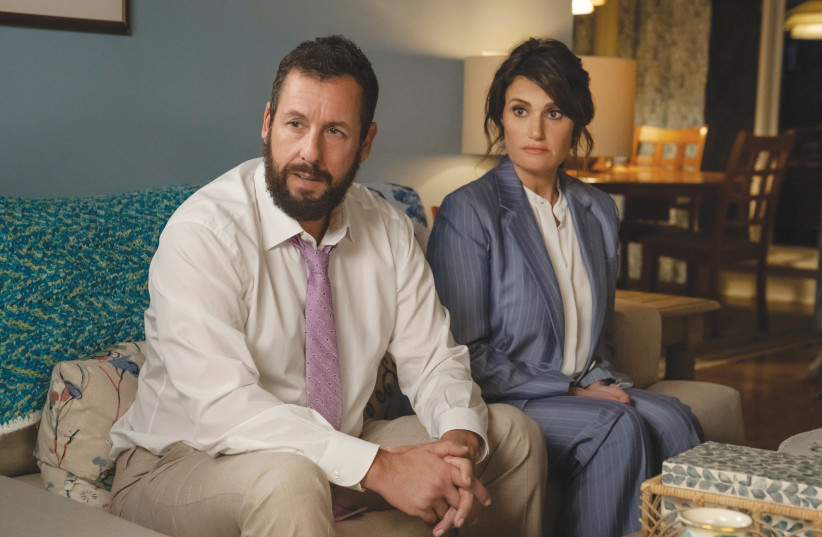 ADAM SANDLER, as Danny Friedman (left) and Idina Menzel as his wife Bree Friedman in ‘You Are So Not Invited to My Bat Mitzvah.’ (photo credit: SCOTT YAMANO/NETFLIX)