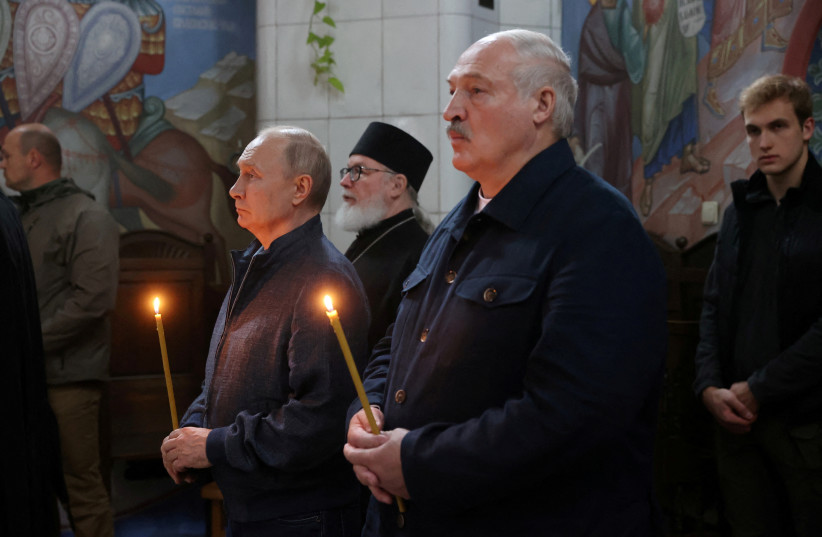  Russian President Vladimir Putin and his Belarusian counterpart Alexander Lukashenko visit the Valaam Monastery in the Republic of Karelia, Russia July 24, 2023. (photo credit: SPUTNIK/ALEXANDR DEMYANCHUK/POOL VIA REUTERS)