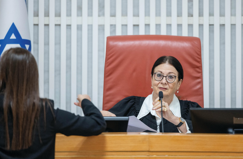  SUPREME COURT President Esther Hayut presides over a hearing, earlier this month. A month before she retires, Hayut will wage the battle of her life, says the writer.  (photo credit: YONATAN SINDEL/FLASH90)