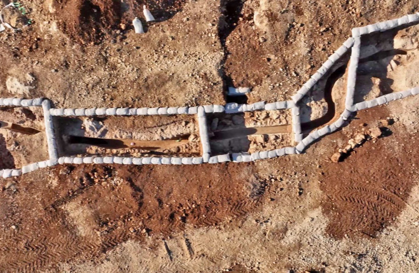  Aerial view of the excavation of the Upper Aqueduct at Givat Hamatos. (photo credit: Emil Aljam, Antiquities Authority)