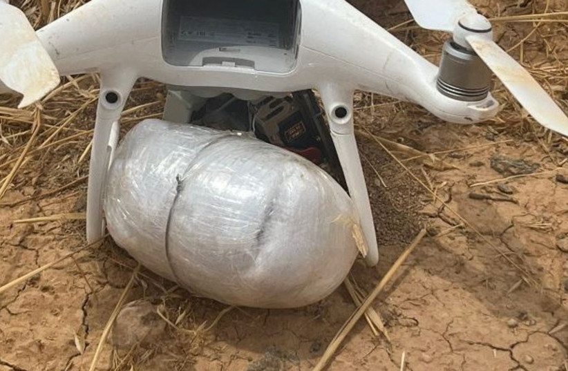  A picture released by the Jordanian Armed Forces website shows what it said is a drone carrying crystal meth that was flying into Jordanian territory from neighbouring Syria that the Jordanian army downed on Jordan's side of the border, Jordan August 13, 2023 (photo credit: REUTERS)