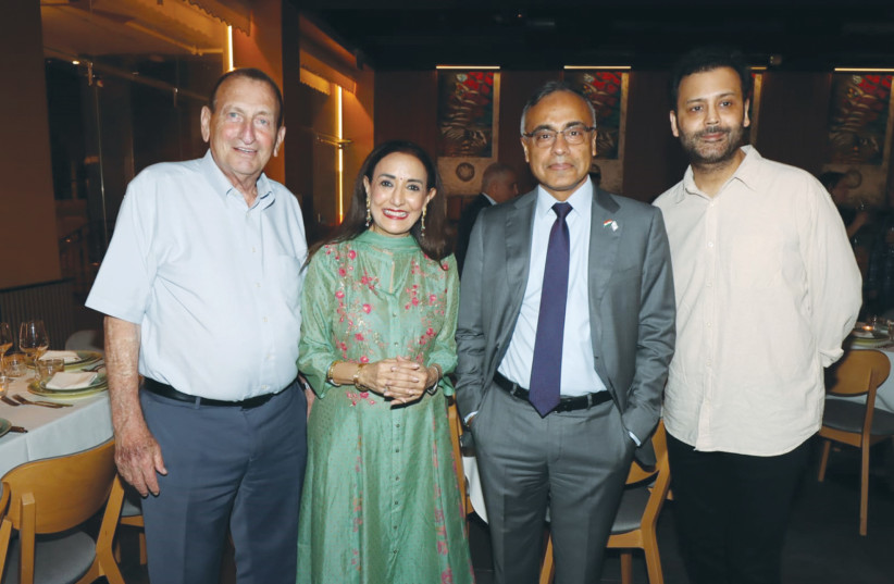  FROM LEFT: Tel Aviv Mayor Ron Huldai, Reena Pushkarna, Indian Ambassador Sanjeev Singla, and Kunal Pushkarna. (photo credit: NIR PEKIN)