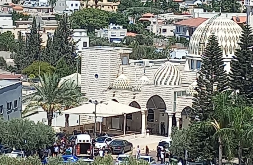 A view of the mosque where a shooting occurred in Kfar Kara on September 2, 2023 (photo credit: Via Maariv)