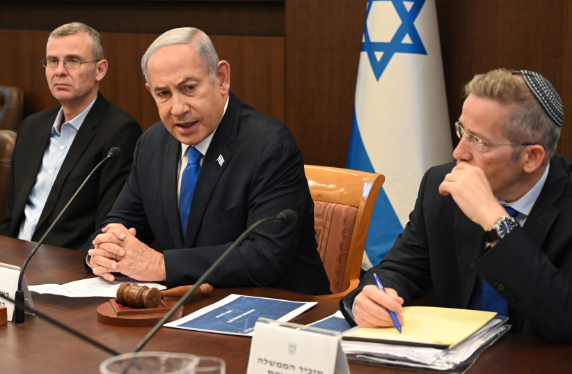  Top Minister Benjamin Netanyahu convening a ministerial assignment drive on the Eritrean riots in Tel Aviv on September 3, 2023 (photograph credit: HAIM ZACH/GPO)