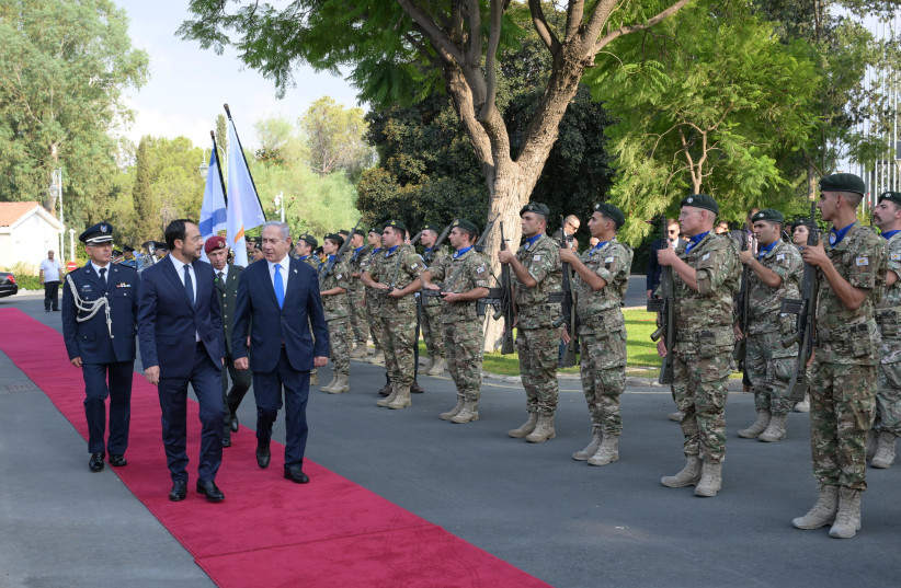  Prime Minister Benjamin Netanyahu is seen on an official diplomatic visit to Cyprus, on September 3, 2023. (photo credit: AMOS BEN-GERSHOM/GPO)