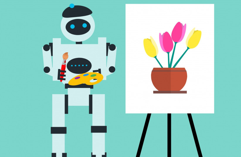  Animated image of a robot painting flowers. (photo credit: PUBLICDOMAINPICTURES.NET)