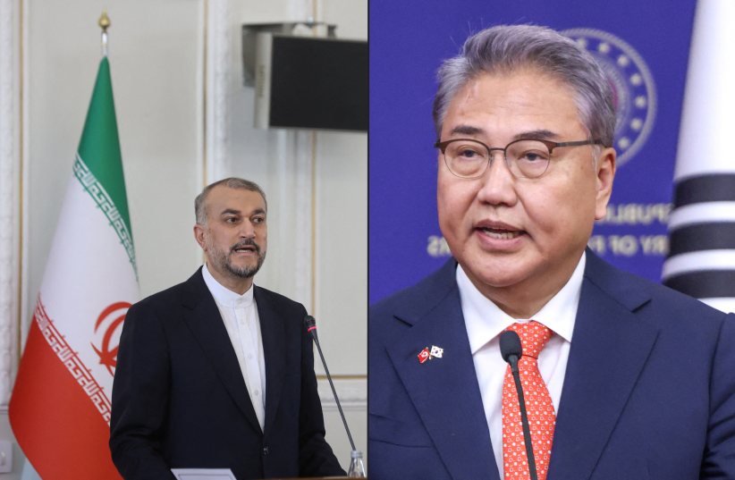  Iranian Foreign Minister Hossein Amir-Abdollahian (left) and South Korean Foreign Minister Park Jin. (photo credit: MAJID ASGARIPOUR/WANA (WEST ASIA NEWS AGENCY) VIA REUTERS)