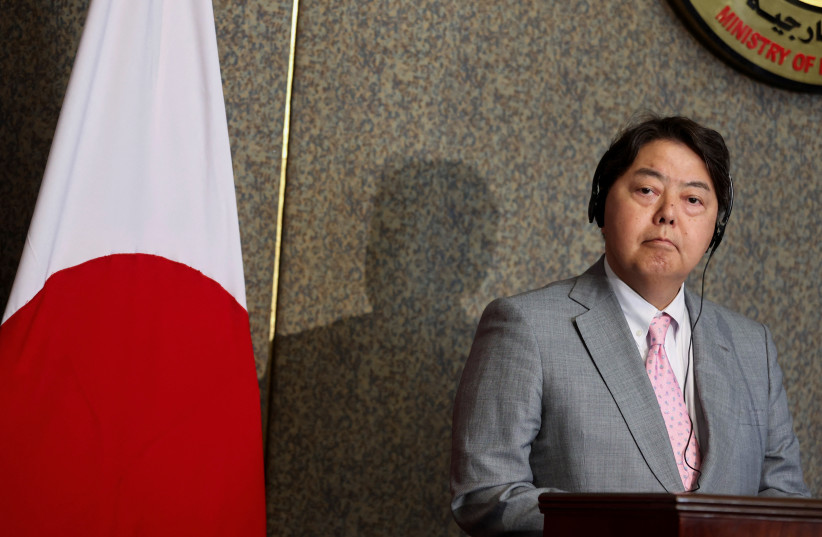  Japan's Foreign Minister Yoshimasa Hayashi attends a press conference with Egyptian Foreign Minister Sameh Shoukry (not pictured) in Cairo, Egypt September 5, 2023. (photo credit: MOHAMED ABD EL GHANY/REUTERS)