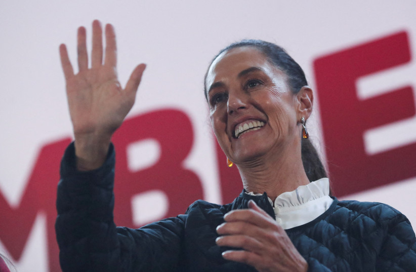  Former Mexico City Mayor Claudia Sheinbaum holds a rally at Macroplaza Iztapalapa, pursuing to be the ruling MORENA party's candidate for the 2024 presidential election, in Mexico City, Mexico, August 1, 2023.  (photo credit: HENRY ROMERO / REUTERS)