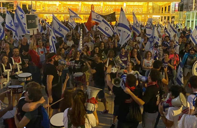  The main demonstration against the judicial reform at Habima Square in Tel Aviv in the 36th week of protests on September 9, 2023. (photo credit: AVSHALOM SASSONI/MAARIV)
