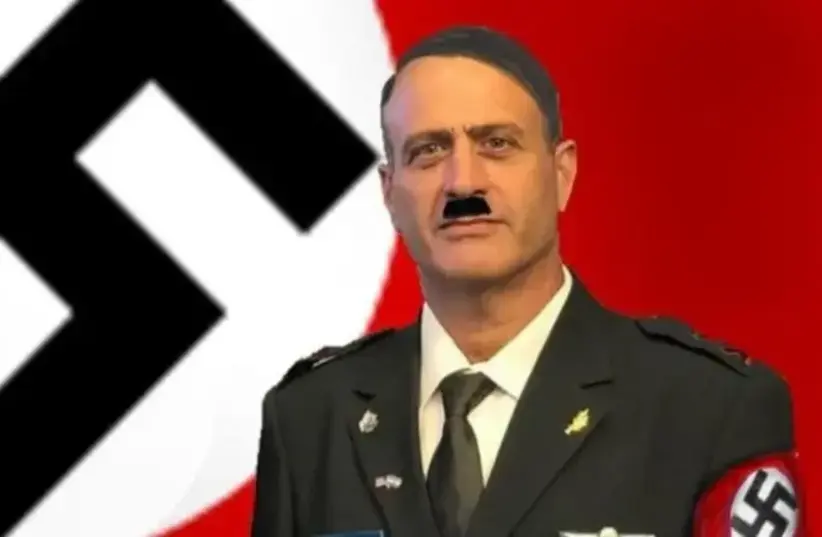  A picture of IDF Maj.-Gen. Yehuda Fox edited to depict him as Nazi leader Adolf Hitler. (photo credit: SCREENSHOT ACCORDING TO 27A OF COPYRIGHT ACT)