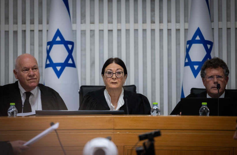  The High Court hearing of the government's judicial reform reasonableness bill on September 12, 2023 (photo credit: YONATAN SINDEL/FLASH90)