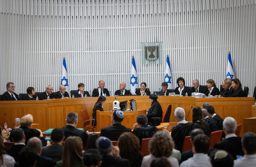  The High Court hearing of the government's judicial reform reasonableness bill on September 12, 2023 (photo credit: YONATAN SINDEL/FLASH90)