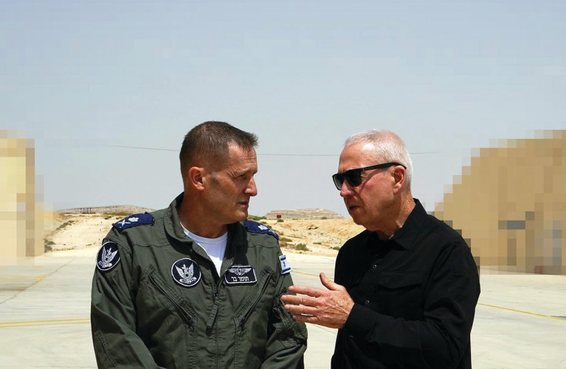  Yoav Gallant with IAF chief Maj.-Gen. Tomer Bar. (photo credit: DEFENSE MINISTRY)