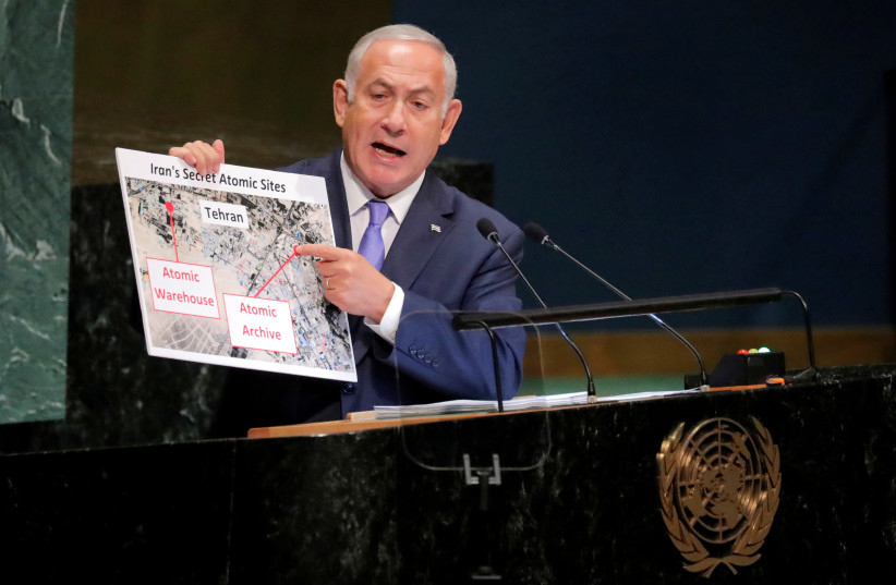 Prime Minister Benjamin Netanyahu addresses the 73rd session of the United Nations General Assembly at UN headquarters in New York, US, September 27, 2018 (photo credit: REUTERS)