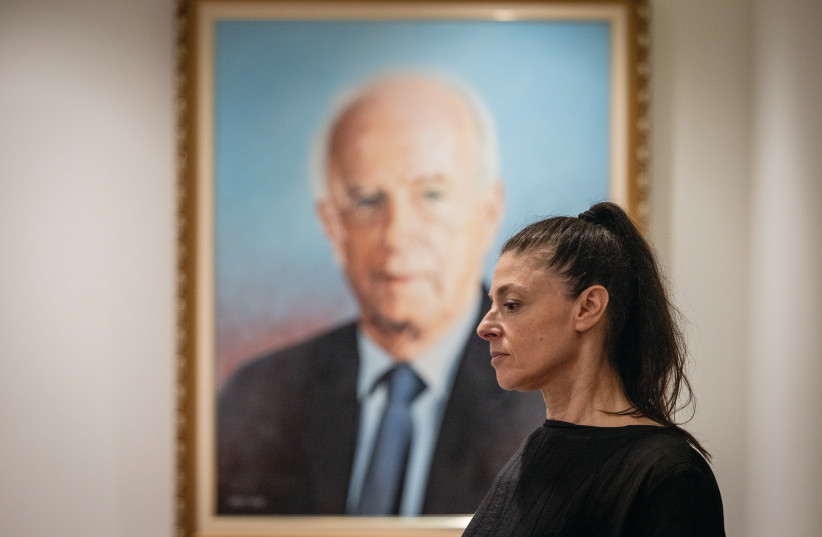  LABOR PARTY leader MK Merav Michaeli attends a parliamentary faction meeting in the Knesset, earlier this year. In the background is a picture of former party chairman and prime minister Yitzhak Rabin. (photo credit: Chaim Goldberg/Flash90)