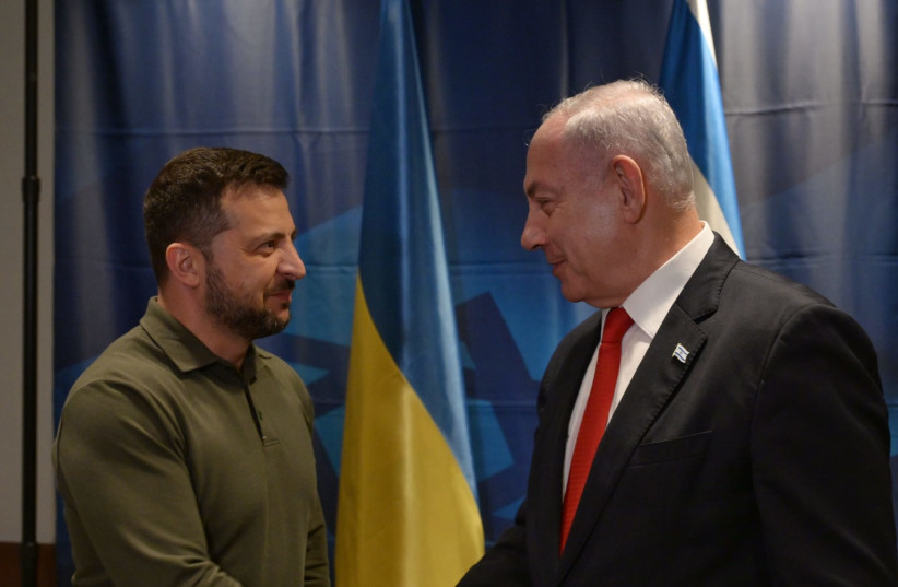 Ukrainian President Volodymyr Zelensky meets with Prime Minister Benjamin Netanyahu on the sidelines of the UN Overall Assembly. September 19, 2023 (photo credit rating: Avi Ohayon/GPO)