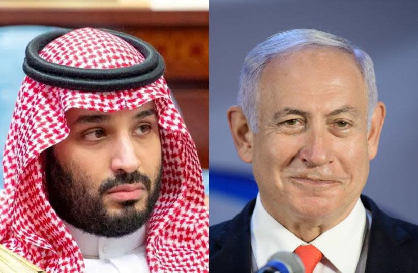 Saudi Crown Prince Mohammed bin Salman (Left) and Israeli Prime Minister Benjamin Netanyahu (Right) (photo credit: BANDAR ALGALOUD/COURTESY OF SAUDI ROYAL COURT/HANDOUT VIA REUTERS, TOMER NEUBERG/FLASH90)