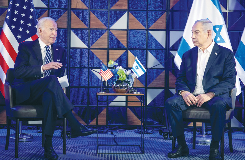  PRIME MINISTER Benjamin Netanyahu meets with US President Joe Biden in Tel Aviv, last month. (photo credit: MIRIAM ALSTER/FLASH90)