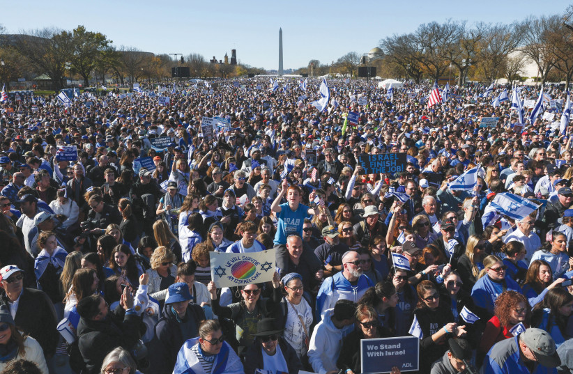  HUNDREDS OF thousands rally in solidarity with Israel, in Washington, Nov. 14 (photo credit: Leah Mills/Reuters)
