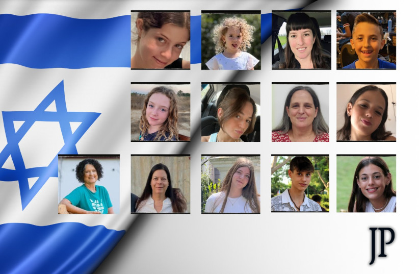 The thirteen hostages released from Gaza on Saturday, November 25, 2023 (photo credit: The Jerusalem Post)