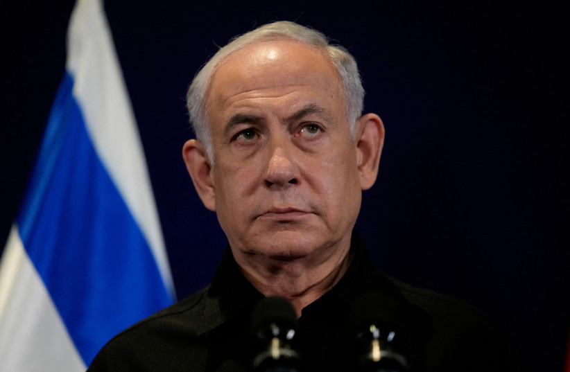 Israeli Prime Minister Benjamin Netanyahu speaks to the media during a joint press conference with German Chancellor Olaf Scholz, in Tel Aviv, Israel, Tuesday, Oct. 17, 2023 (photo credit: MAYA ALLERUZO/POOL/REUTERS)