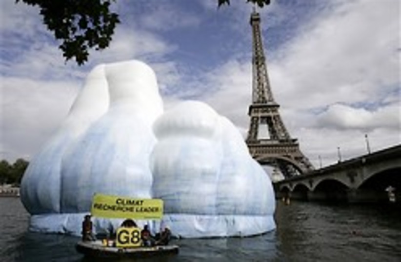 A 16-meter high inflatable iceberg, set up by Gree (photo credit: AP)