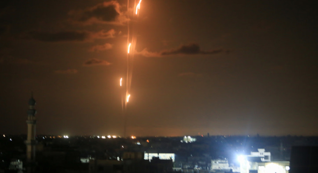 Rockets are fired from Gaza towards Israel, on October 16 2023 (photo credit: ABED RAHIM KHATIB/FLASH90)