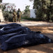  Israeli soldiers guard the bodies of victims of an attack following a mass infiltration by Hamas gunmen from the Gaza Strip, in Kibbutz Kfar Aza, in southern Israel, October 10, 2023.