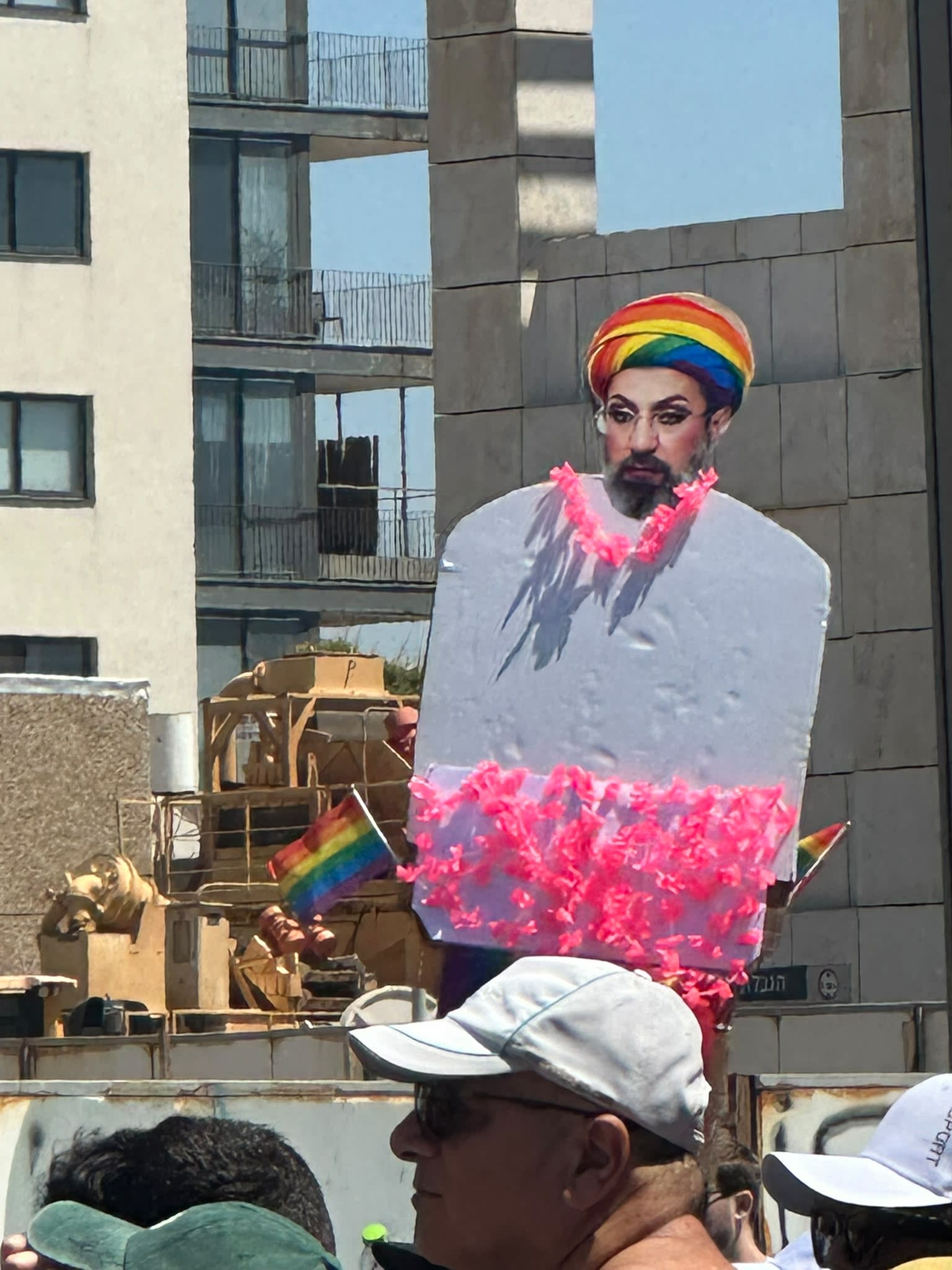 A CUTOUT of Iranian Supreme Leader Mojtaba Khamenei, decorated for the annual Tel Aviv Pride Parade, June 12, 2026.