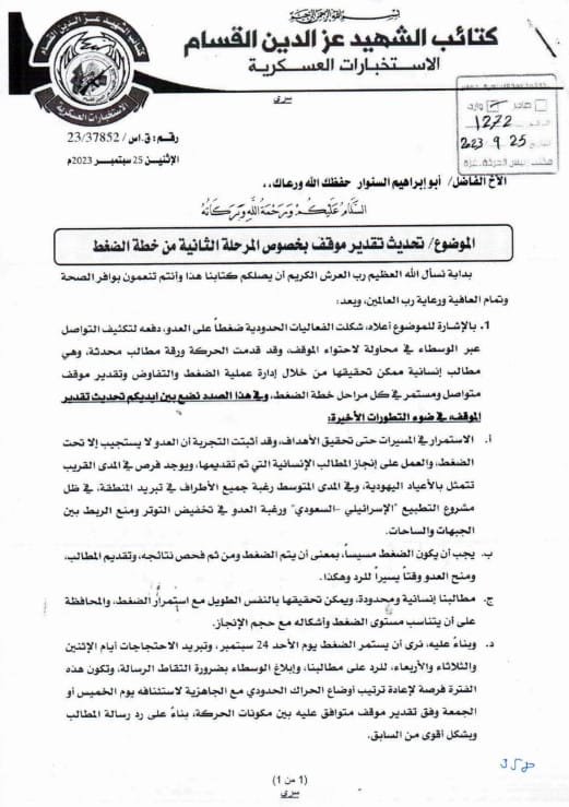 A Hamas document planning the deception plans surrounding the October 7 massacre.