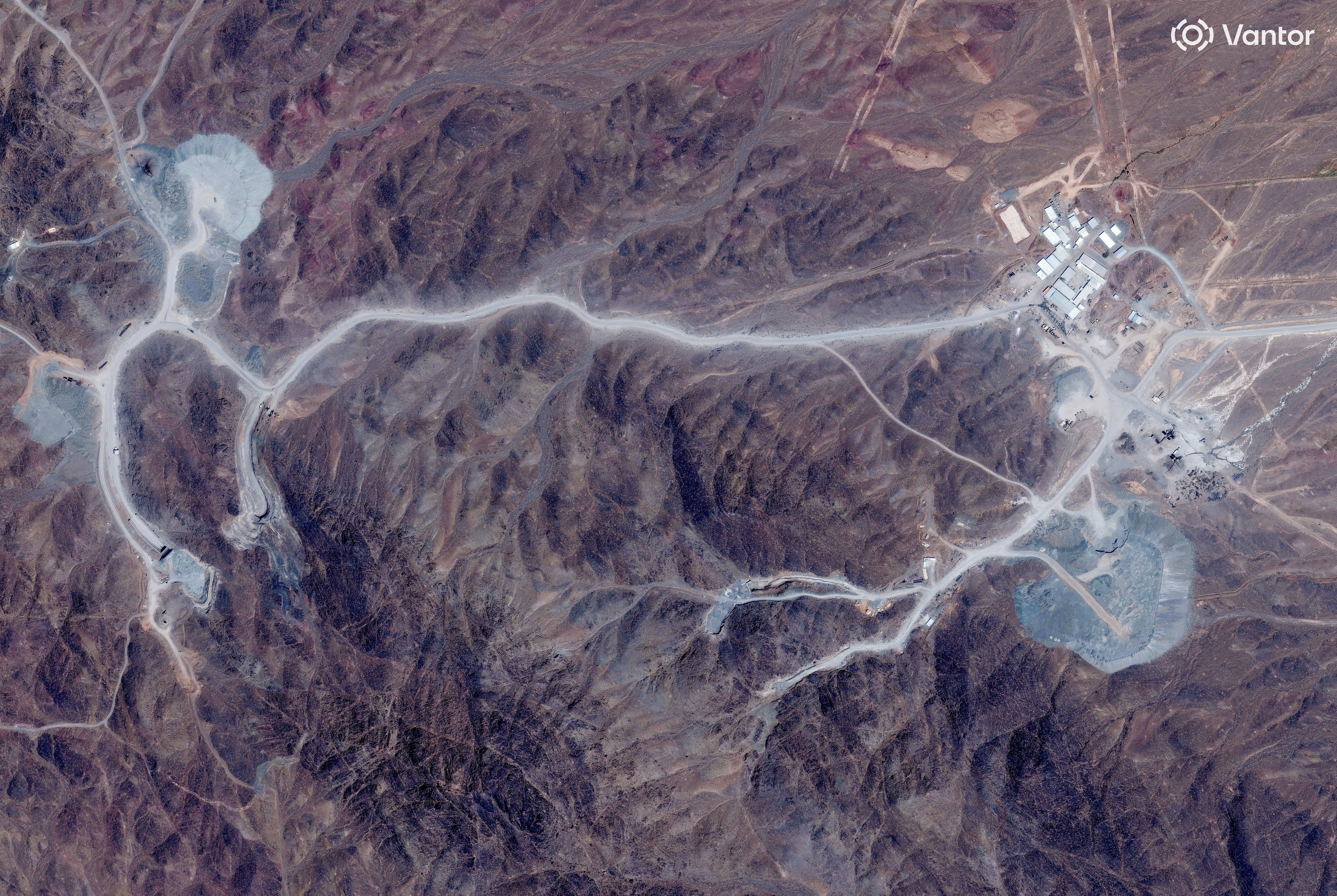 A satellite view shows tunnel entrances at Pickaxe Mountain, of the Natanz nuclear facility, near Natanz, Iran, June 30, 2026.