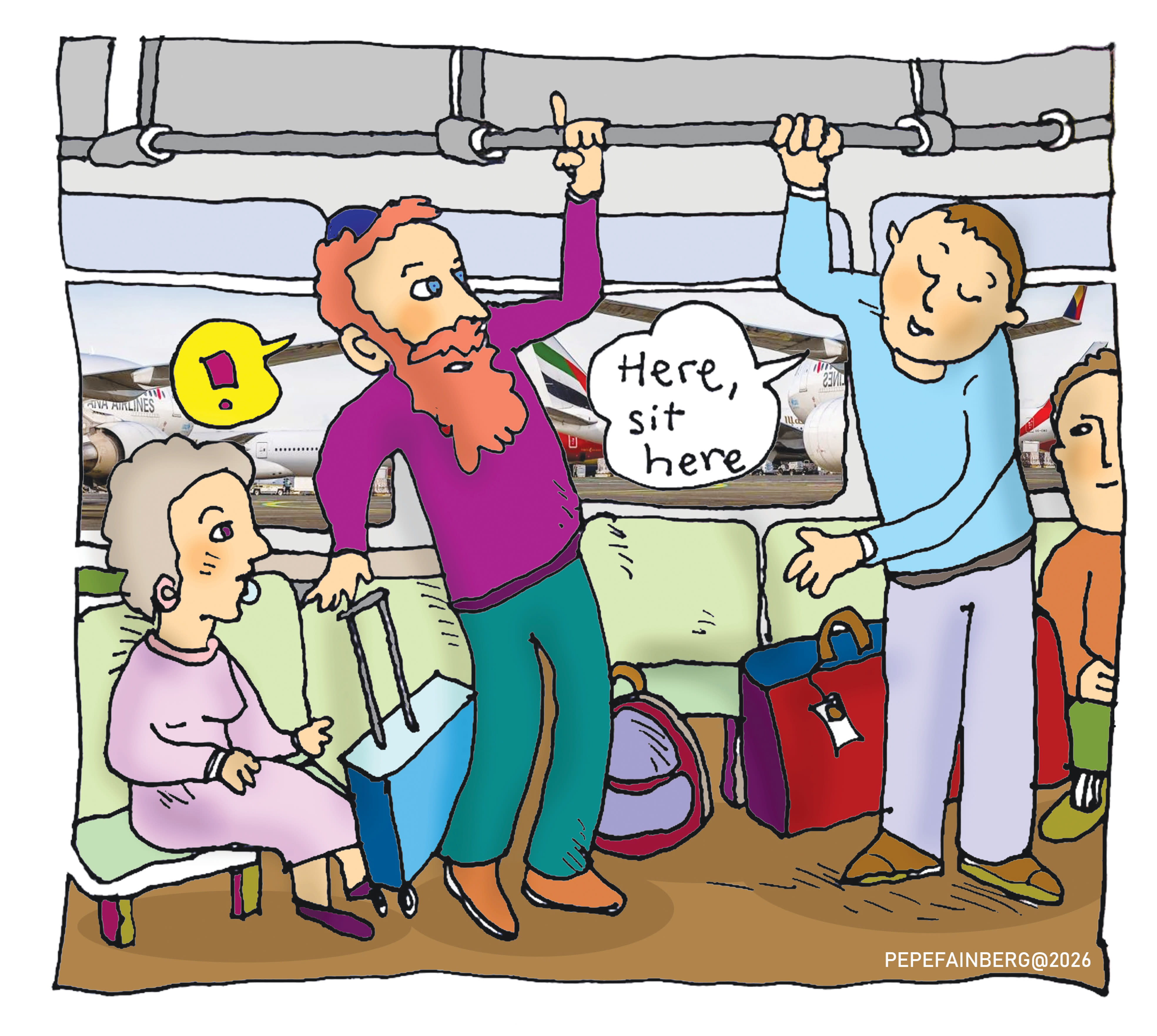 A cartoon illustrating the author's experience on a bus.