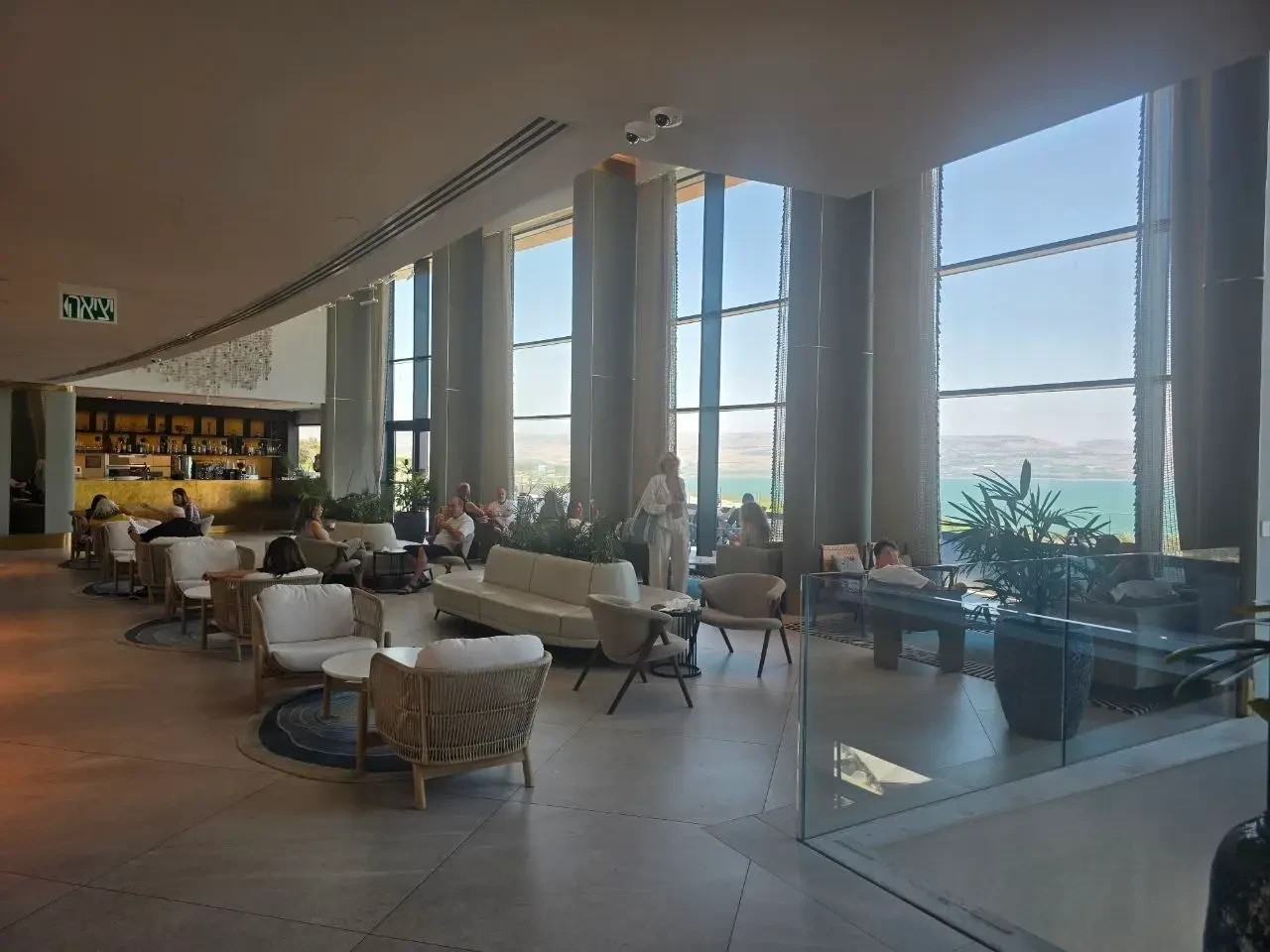 The glass wall that stretches across every floor of the hotel