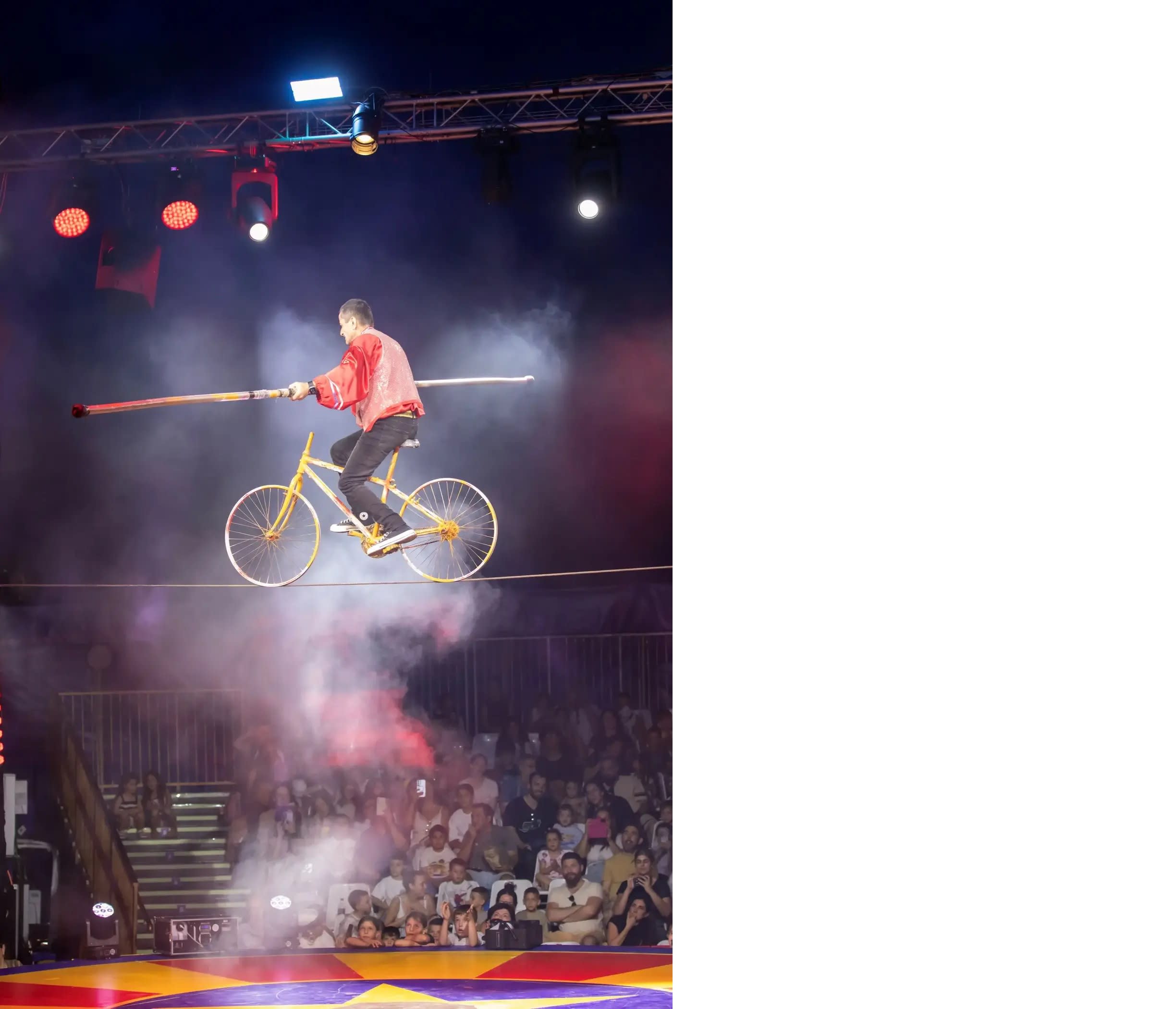 The performance features artists and acrobats from around the world