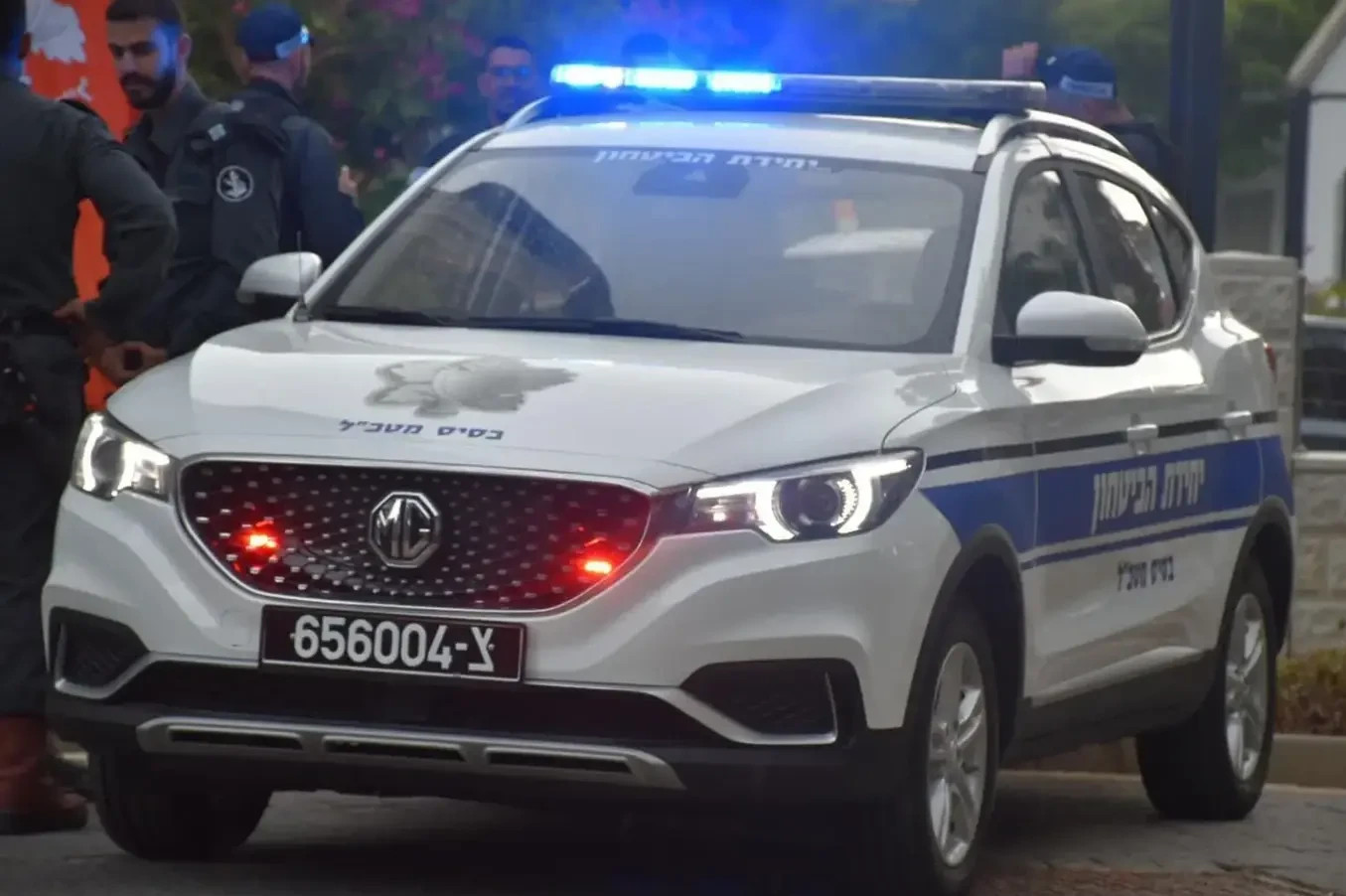 A Chinese-manufactured MG SZ Electric Vehicle belonging to the IDF Kirya Headquarters security patrol.